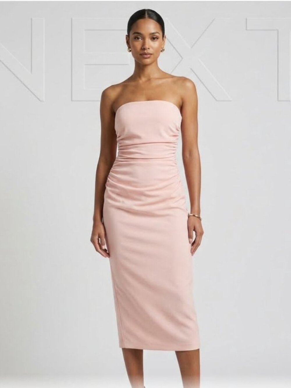 Reiss Pink Izzy Ruched Strapless Bodycon Dress, Size 10